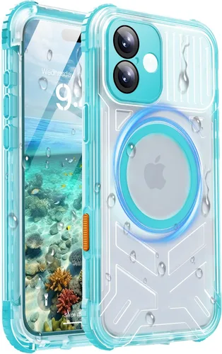 Vista 26 de Funda impermeable para iPhone 15 con Magsafe, protector de pantalla, cordón, IP68 militar de cuerpo completo a prueba de golpes, para deportes