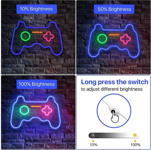 Vista 2 de Letreros de Neón LED Regulables Decoraciones de Pared Para Sala de Estar Dormitorio Luces en Forma de Controlador de Gamepad Accesorios