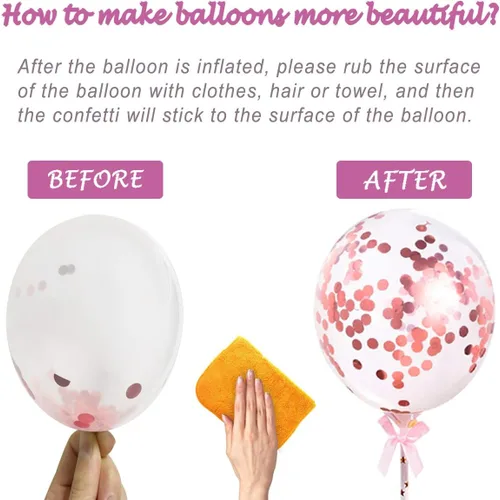 Vista 8 de Decoración de pastel de oro rosa con velas de feliz cumpleaños, decoración de pastel de cumpleaños acrílico, globo de confeti y abanicos de papel
