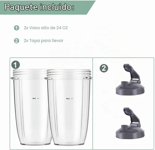 Vista 2 de LVAINIT Vasos de licuadora de 24 onzas con tapas abatibles para licuadora NutriBullet 600W Pro 900W NutriBullet piezas de repuesto
