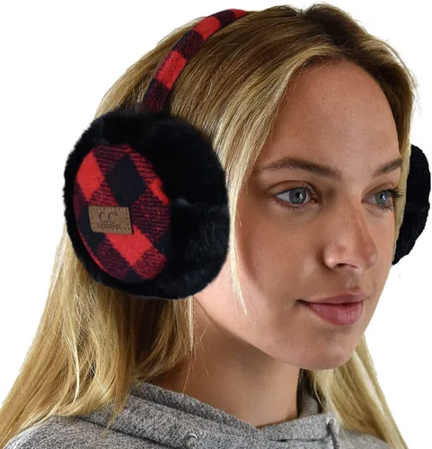 Vista 51 de C.C - Lindas orejeras con diadema ajustable para invierno, calentador de orejas suave Rombos azul marino