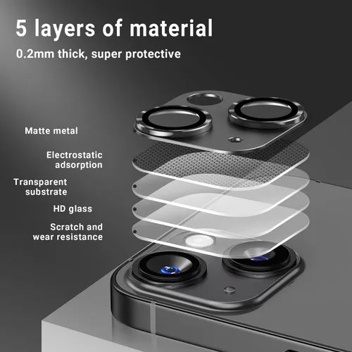 Vista 6 de Korecase Protector de lente de cámara para iPhone 14/iPhone 14 Plus, película de vidrio templado de metal para cámara, compatible con funda de lente