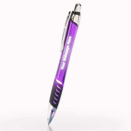 Vista 6 de Bolígrafos de metal grabados con láser personalizados con grabado iluminado y agarre en color verde. Haz clic en el bolígrafo para iluminar tu