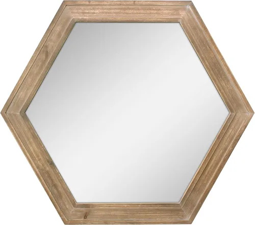 Vista 10 de Stonebriar Espejo de pared hexagonal decorativo de 24 pulgadas con marco de madera negra y soporte para colgar, decoración rústica decorativa