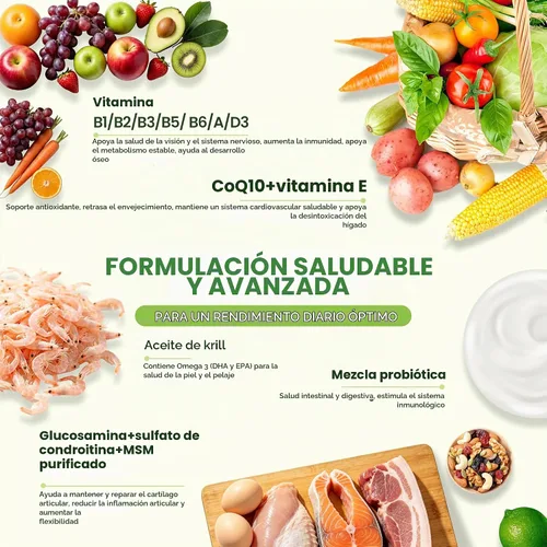Vista 4 de Vitaminas y suplementos 24 en 1 para perros, multivitamínico masticable con condroitina, probióticos Omega-3, glucosamina para perros, pelaje