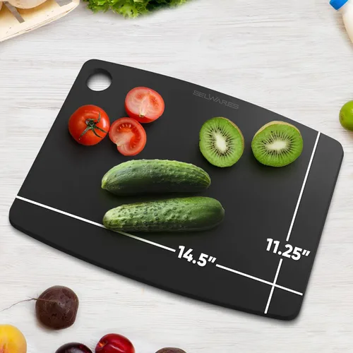 Vista 2 de Tabla de cortar apta para lavavajillas para cocina, tabla de cortar grande de madera compuesta, delgada y ligera, resistente al calor, sin BPA Negro