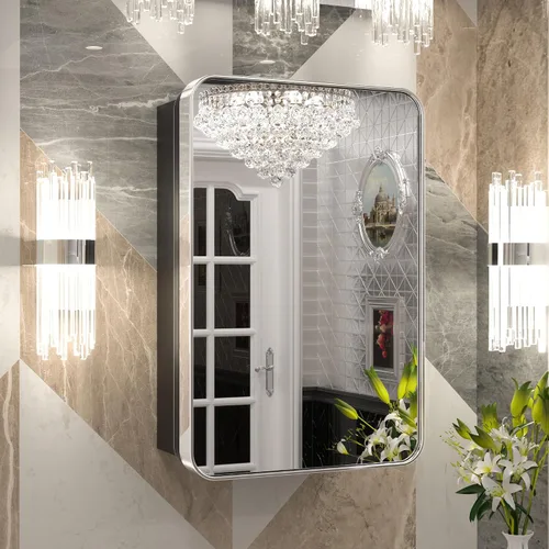 Vista 18 de Keonjinn Gabinetes de medicina delgados negros de 15 x 36 pulgadas, botiquín lateral estrecho para baño con espejo, marco de acero inoxidable