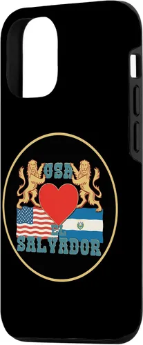 Vista 2 de iPhone 14 Bandera de El Salvador y Estados Unidos, Funda Salvadoreña