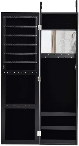 Vista 9 de Giantex Armario de joyería montado en la pared con espejo de longitud completa, organizador de joyas con espejo de maquillaje, ranuras para aretes