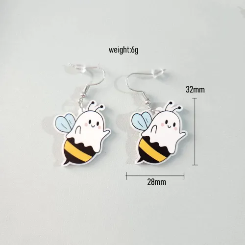 Vista 2 de Aretes colgantes de acrílico de acetato de calabaza, fantasma, murciélago, colgante, creativo, palma, globo ocular, telaraña, para mujeres y niñas