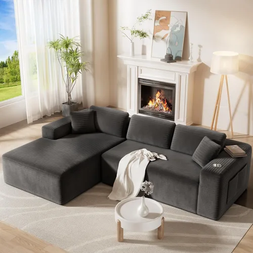 Vista 9 de CAMMOO Sofá seccional modular Cloud de 108 pulgadas en una caja, sofá seccional modular comprimido con asiento profundo, sofás de pana sin Beige