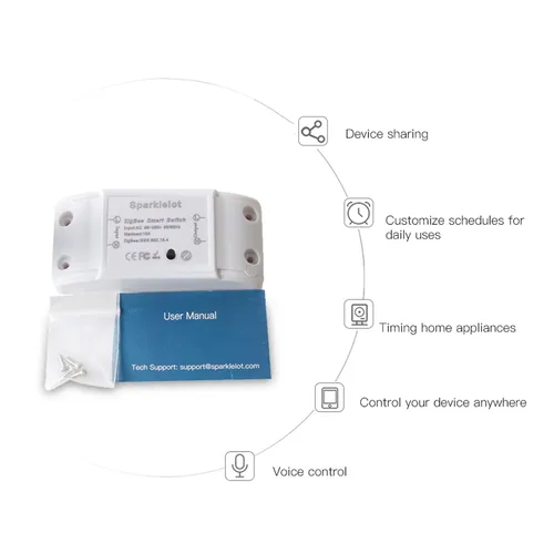 Vista 2 de 2 unids Zig bee DIY Smart Switch Interruptor inteligente WiFi Interruptor de luz inalámbrico Módulo de relé compatible con Amazon Alexa Google Home