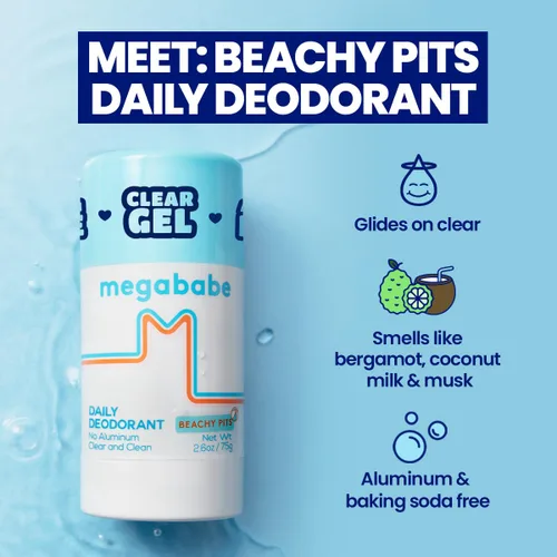 Vista 4 de Megababe Beachy Pits - Desodorante diario, aroma fresco, 2.6 onzas, barra