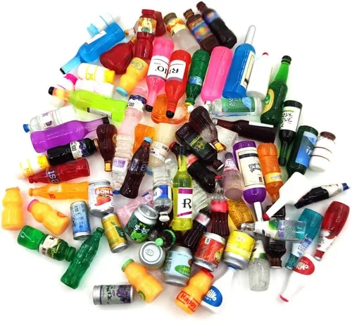 Vista 5 de Botellas en miniatura de bebida de comida para jugar al juego de cocina (10 botellas + 10 comidas (aleatorias))