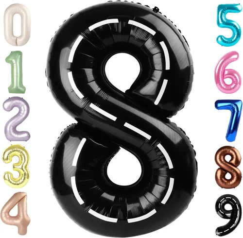 Vista 408 de Globos con números de 40 pulgadas, color negro, para decoraciones de cumpleaños de 10 a 100 años Jumbo 40In & Vibrant Color, With Hanging Holes
