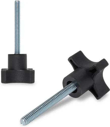 Vista 2 de POWERTEC QNB3011 - Paquete de 5 perillas de 4 puntos de 1/4"-20 con perno roscado de 2", perillas de tornillo de pulgar con pernos para cortacésped