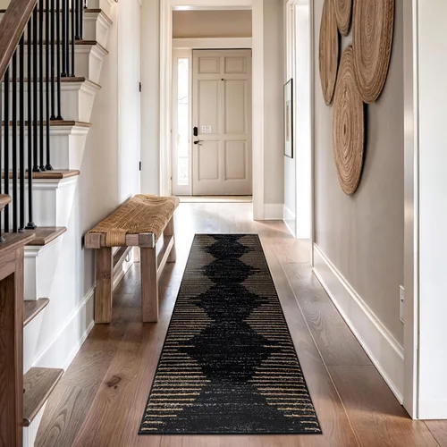 Vista 35 de Rugshop Alfombra bohemia a rayas resistente a las manchas, color beige, 2 x 7 pies