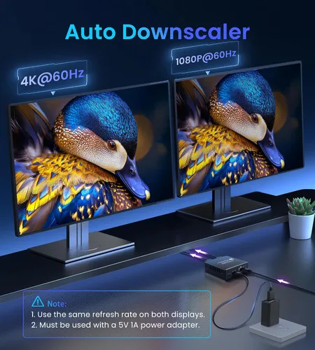 Vista 7 de Divisor HDMI 4K @60Hz 1 en 2 salidas para TV y barra de sonido con cable HDMI de 4 pies, derivación HDCP 2.2, divisor de audio HDMI compatible