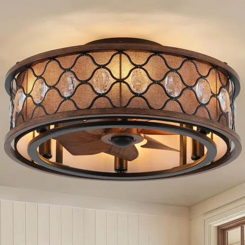 Vista 9 de NORFOLK Ventilador de techo rústico de perfil bajo con luz, ventiladores de techo rústicos de 20 pulgadas con control remoto, modernos ventiladores