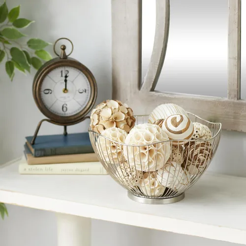 Vista 5 de Deco 79 Recipientes decorativos hechos a mano con orbes y jarrones decorativos secos con diferentes diseños, juego de 2 cajas decorativas