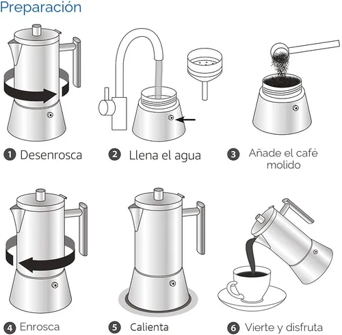 Vista 5 de Easyworkz Diego - Cafetera italiana de acero inoxidable, cafetera italiana, 4 tazas, 6.8 onzas, cafetera moka de inducción Negro