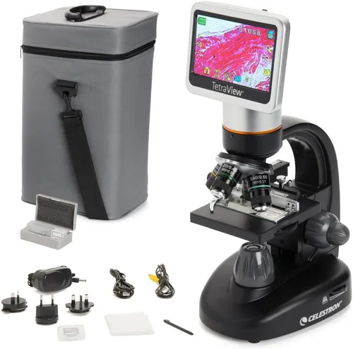 Vista 11 de Celestron – Microscopio digital LCD II – Pantalla de 3.5" – Cámara de 5MP – Aumento de 40x–1600x – Cabezal giratorio – Tarjeta SD incluida – Salida