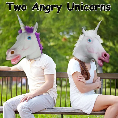 Vista 4 de Halford Unicorn Mask, Horse Mask, Funny Latex Cute Animal Full Head Mask Novelty Cosplay Party Props for Adults