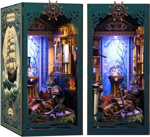 Vista 11 de Kit de rincón de libros de bricolaje 3D rompecabezas de madera para adultos, kit de casa en miniatura de librería, estantería de libro, decoración