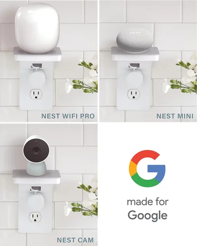Vista 4 de Sanus Estante de salida para dispositivos pequeños hecho para Google en blanco y gris niebla. Capacidad para pequeños dispositivos electrónicos