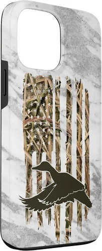 Vista 3 de Funda de caza de caza para iPhone 13 Pro Max con diseño de camuflaje gris y bandera de Estados Unidos