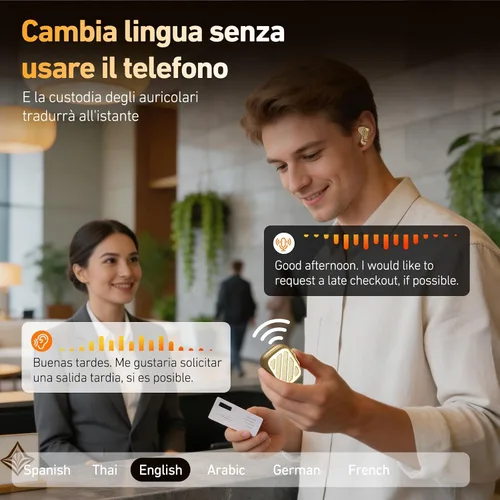 Vista 10 de NE72 - Auriculares de traducción AI en tiempo real, 165 idiomas traductor de auriculares, auriculares inalámbricos Bluetooth 6.0 con pantalla táctil