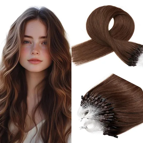 Vista 8 de Micro Link - Extensiones de cabello humano Remy virgen con micro anillo, extensiones de cabello humano de 0.02 oz/hebra, 1.76 oz, extensiones de #1
