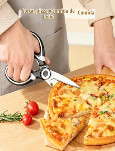 Vista 5 de OMDAR Juego de 3 tijeras de cocina y tijeras de mariscos, tijeras de cocina Negro blanco