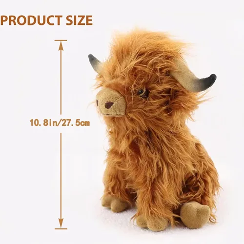 Vista 4 de Highland Cow - Animal de peluche realista de vaca escocesa, juguete de peluche suave de animales de granja, regalo para adultos, niños y niñas