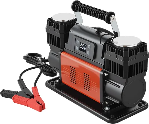 Vista 10 de VEVOR Compresor de aire de 12V de servicio pesado, inflador de neumáticos portátil con parada automática y pantalla LCD digital, bomba de aire todo