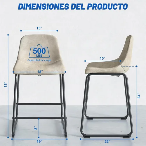 Vista 6 de Rfiver Taburetes de bar de cuero sintético PU Set de 2, Taburetes de pub industriales con respaldo y reposapiés, Sillas de bar modernas sin brazos