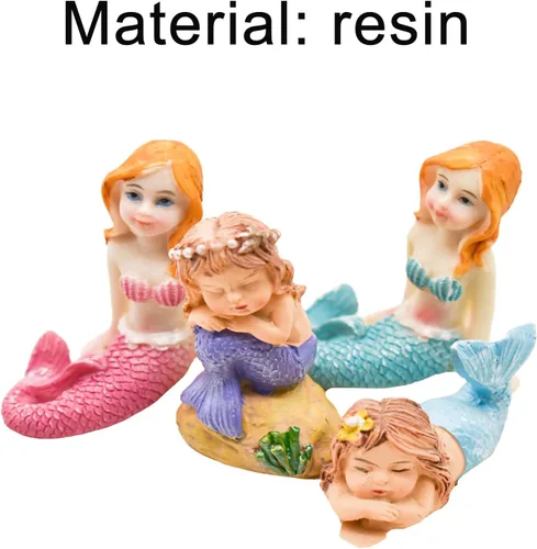 Vista 2 de 4 figuras de sirena en miniatura de 1.4 pulgadas, mini figuras de sirenas de resina para manualidades, jardín, terrario, acuario, micro paisajes