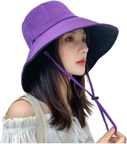 Vista 5 de Women's Wide Brim Fisherman Hat UV Protection Foldable Adjustable Sun Beige