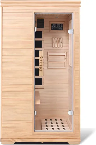 Vista 20 de Sala de sauna de infrarrojo lejano de 1350W para el hogar, sauna de madera canadiense de Hemlock de calentamiento rápido bajo EMF, luz de sauna que