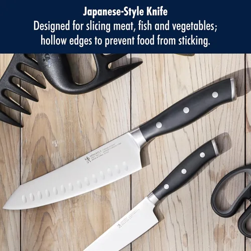 Vista 3 de Henckels Cuchillo Santoku Forged Accent de 7 pulgadas con Filo Hueco, Negro