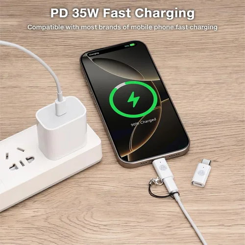 Vista 3 de Adaptador Lightning a USB C con PD35W 2 piezas, soporta carga estable PD y control de calidad y transferencia de datos, para iPhone 17/16/15 Series