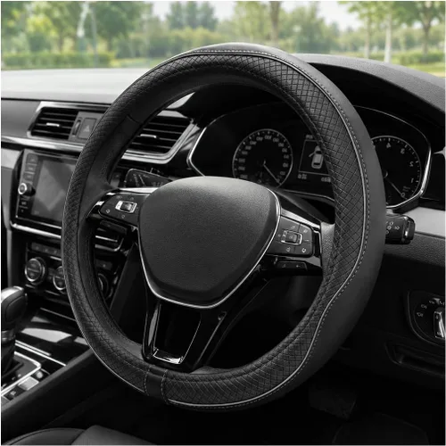 Vista 7 de Funda para volante de automóvil, 15 pulgadas, antideslizante, de cuero transpirable, protector de volante suave envolvente completo para hombres