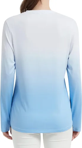 Vista 3 de Camiseta de protección solar con FPU 50+ para mujer, camiseta de manga larga para exteriores, para senderismo, natación, pesca
