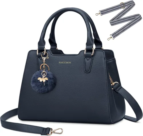 Vista 9 de IGOLUMON Bolso de mujer con asa superior de cuero vegano sintético Satchel Monedero para mujer Bolso de mano de diseñador con lindo pompón