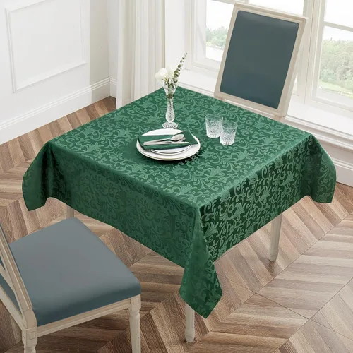 Vista 8 de Mantel cuadrado de damasco de desplazamiento verde jacquard de 52 x 52 pulgadas, mantel lavable para mesa de comedor, fiestas de buffet y campamento