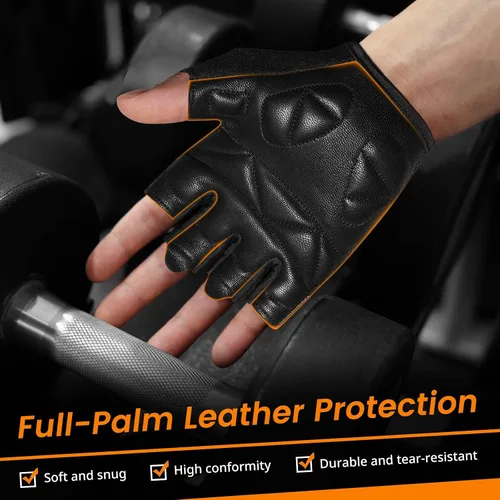 Vista 2 de ATERCEL Guantes de entrenamiento de cuero de alta calidad, ideales para hombres y mujeres, adecuados para levantamiento de pesas, gimnasio, ciclismo