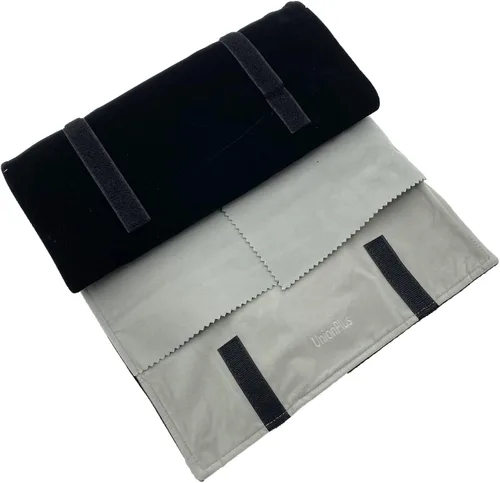 Vista 7 de Bolsa organizadora de terciopelo para collares, banda elástica y antienrollamiento, grande, negro y gris