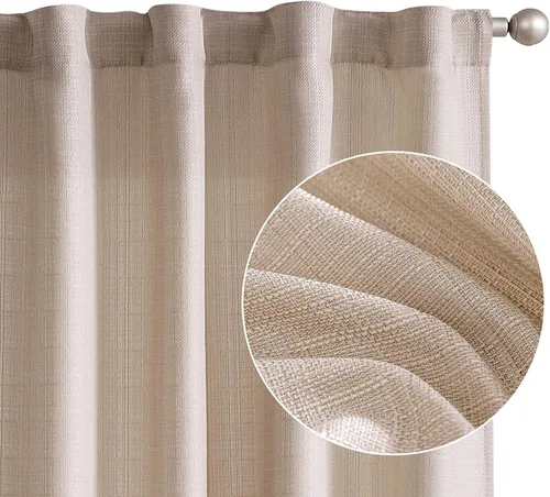 Vista 15 de JINCHAN Cortinas de lino beige para sala de estar y dormitorio, cortinas texturizadas de 63 pulgadas de largo, cortinas de estilo rústico de tejido