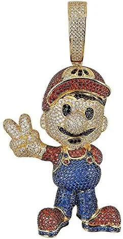 Vista 2 de KMASAL Jewelry V Sign Money Bag Pendant Hip Hop Simulated Diamond Iced Out Rhinestone Crystal Necklace, 10mm 18" Cuban Link Chain Necklace for Men