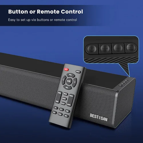 Vista 11 de Barra de sonido, BESTISAN Barra de sonido de 50 vatios con HDMI, óptico, AUX, USB, salida de subgraves y conexión Bluetooth, DSP, bajo ajustable, 16